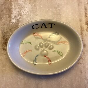 Fido’s Diner Stoneware Cat Dish w/Fish Skeletons and Cat Paw Print in the Center